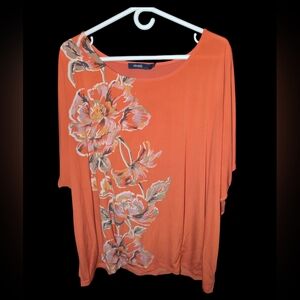 ❤️ ELOQUII Orange Floral Tee Blouse Sz 18/20